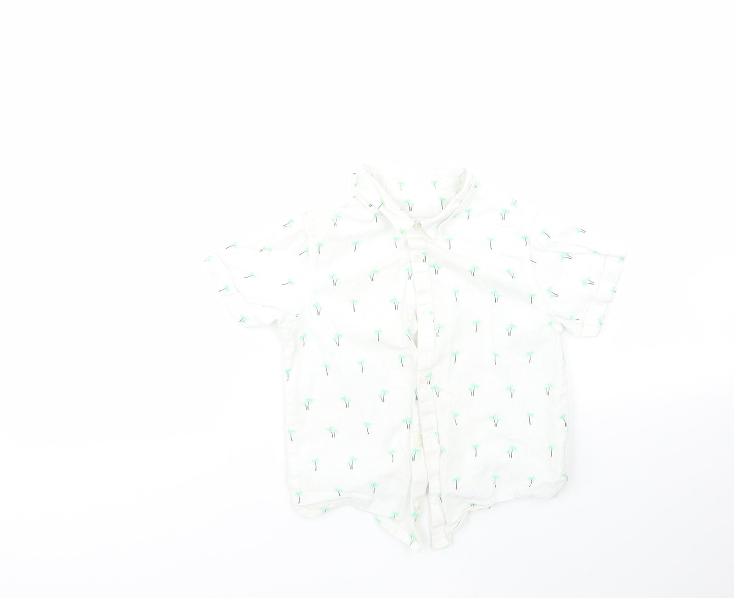 Matalan Boys Multicoloured Geometric 100% Cotton Basic Button-Up Size 4-5 Years Collared  - palm trees