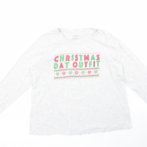 pretty Womens Grey Geometric Cotton Top Pyjama Top    - CHRISMTAS