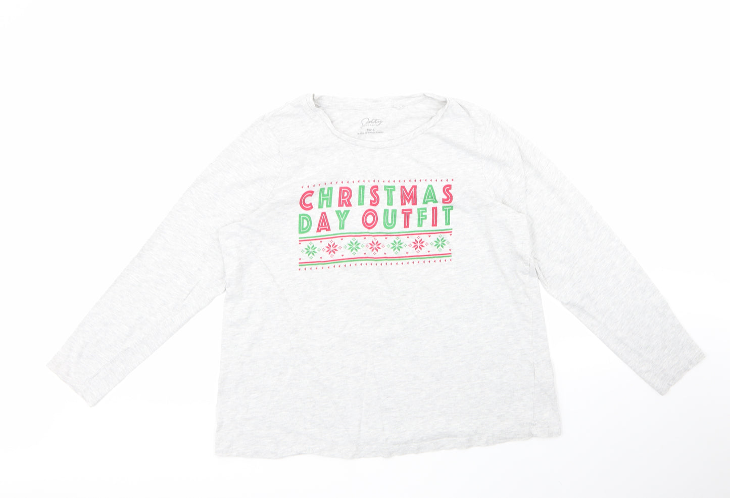 pretty Womens Grey Geometric Cotton Top Pyjama Top    - CHRISMTAS