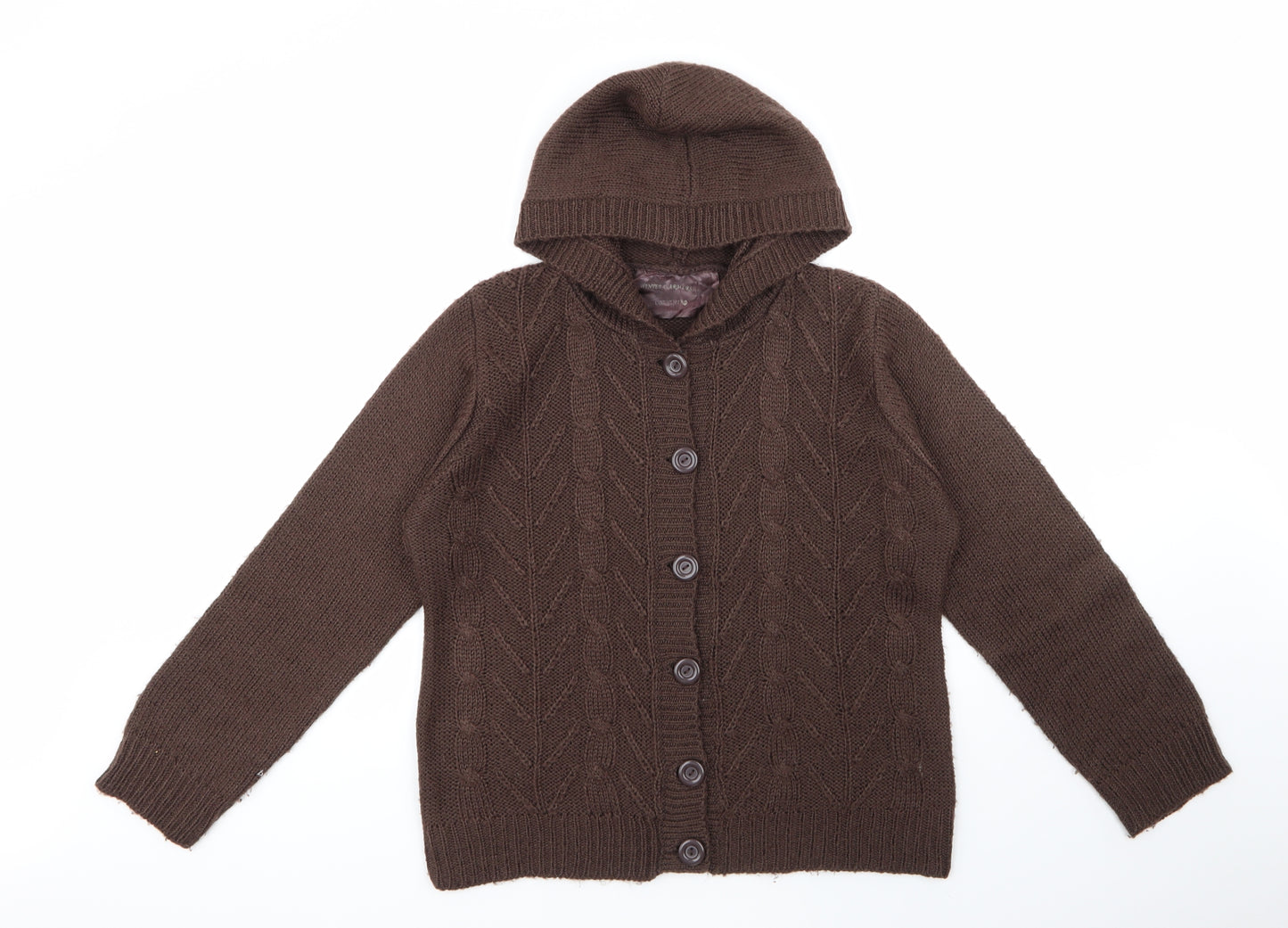 evie Womens Brown Round Neck  Acrylic Cardigan Jumper Size 18