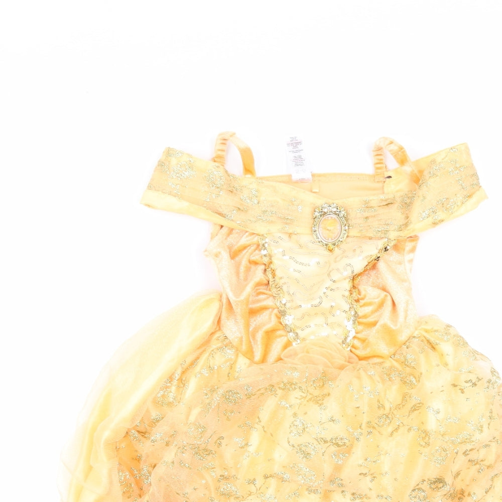 George Girls Yellow Geometric 100% Polyester Fit & Flare  Size 5-6 Years  Round Neck  - costume
