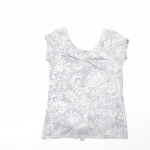 fii Womens Grey Floral Viscose Basic Blouse Size M Roll Neck