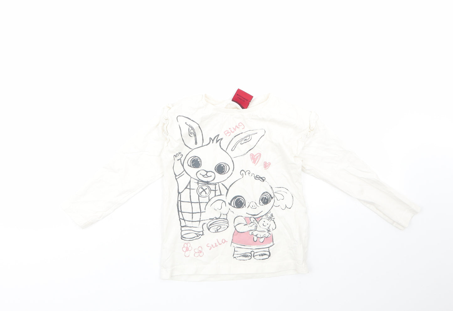 George Girls White Geometric 100% Cotton Basic T-Shirt Size 4-5 Years Round Neck