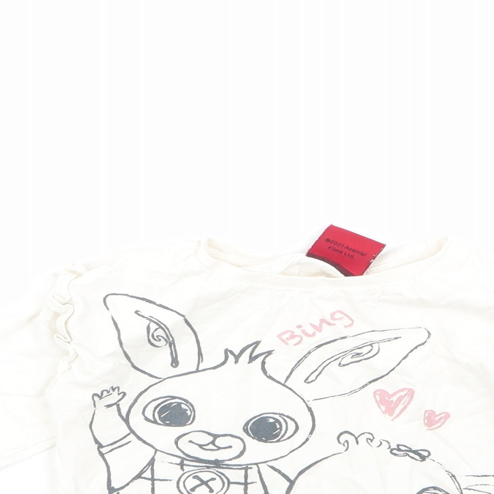 George Girls White Geometric 100% Cotton Basic T-Shirt Size 4-5 Years Round Neck