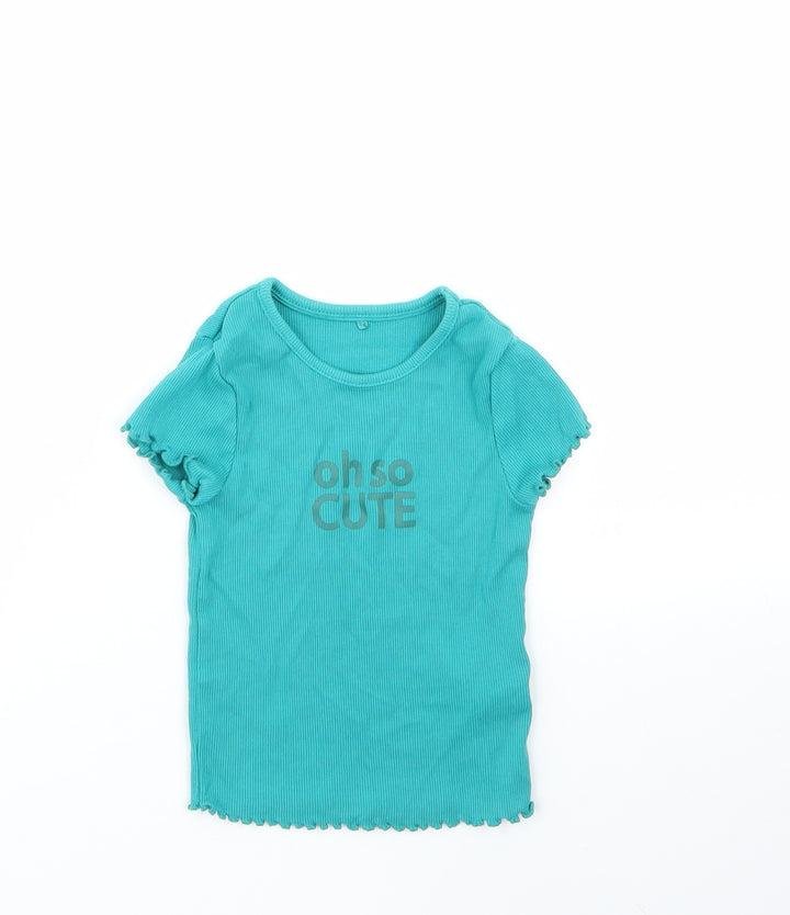 George Girls Green Cotton Basic T-Shirt Size 2-3 Years Round Neck