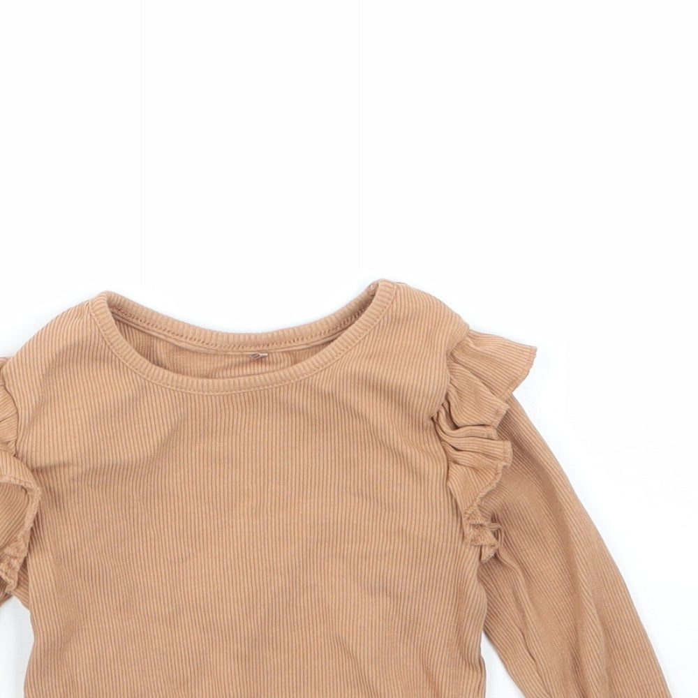 George Girls Brown  Cotton Basic T-Shirt Size 2-3 Years Round Neck