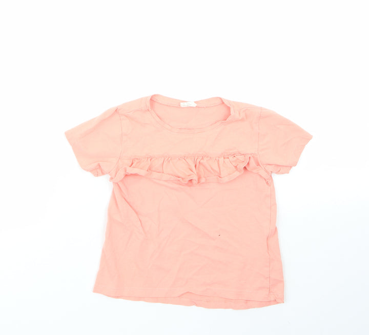 H&M Girls Orange 100% Cotton Basic T-Shirt Size 2-3 Years Round Neck