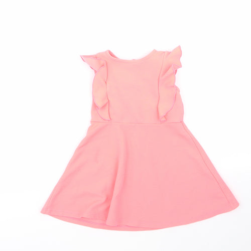 rimark Girls Orange  Polyester Fit & Flare  Size 5-6 Years  Round Neck