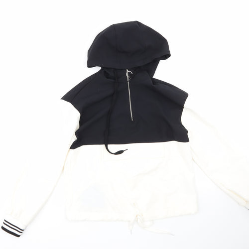 Primark Womens White Striped Polyester Full Zip Hoodie Size 4