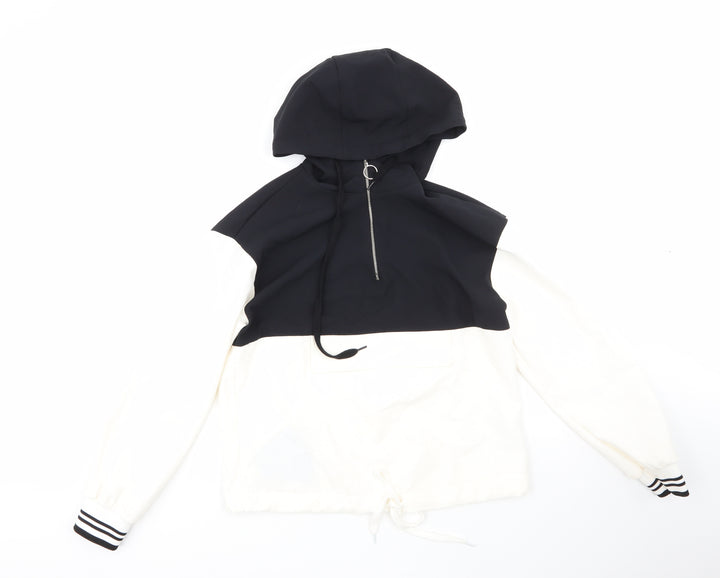 Primark Womens White Striped Polyester Full Zip Hoodie Size 4