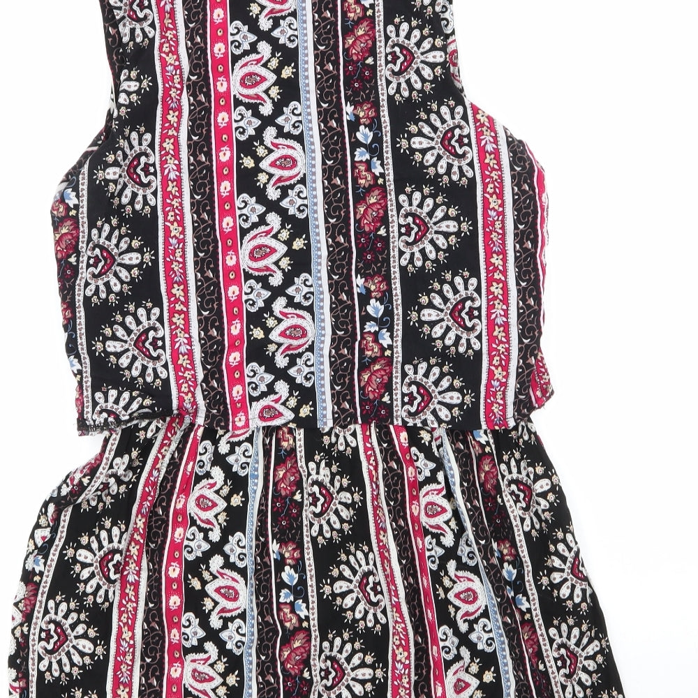 jcl Womens Multicoloured Geometric Viscose Fit & Flare  Size S  Round Neck