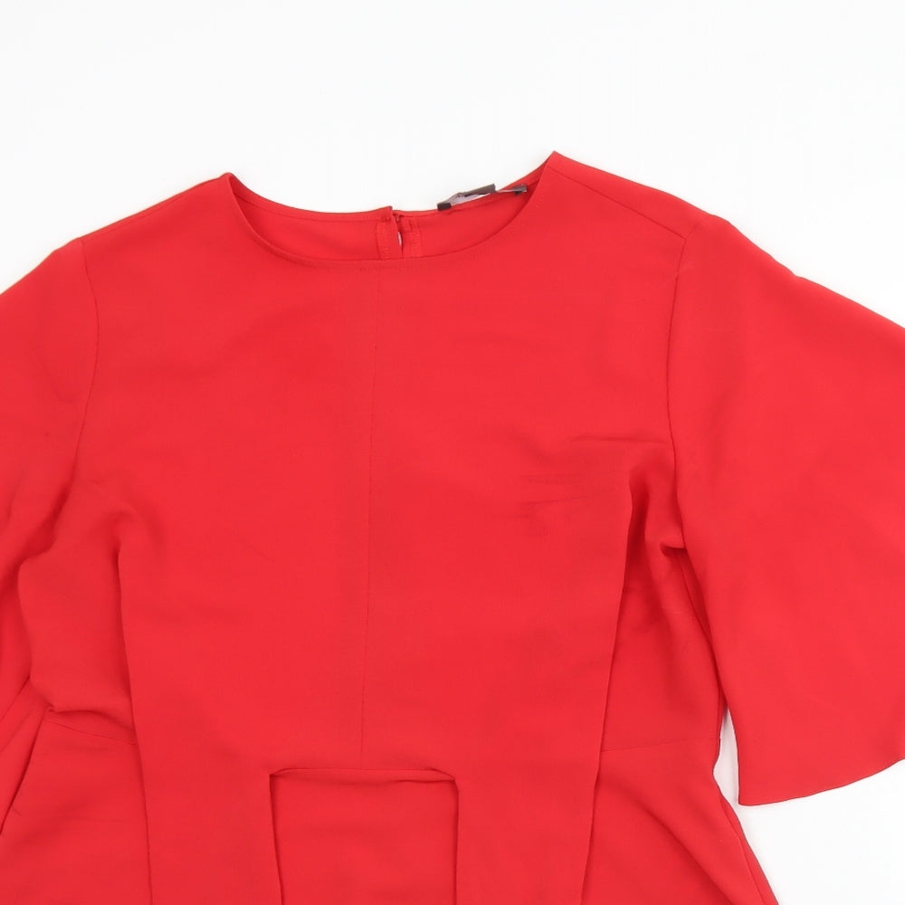 Primark Womens Red  Polyester Basic Blouse Size 14 Round Neck