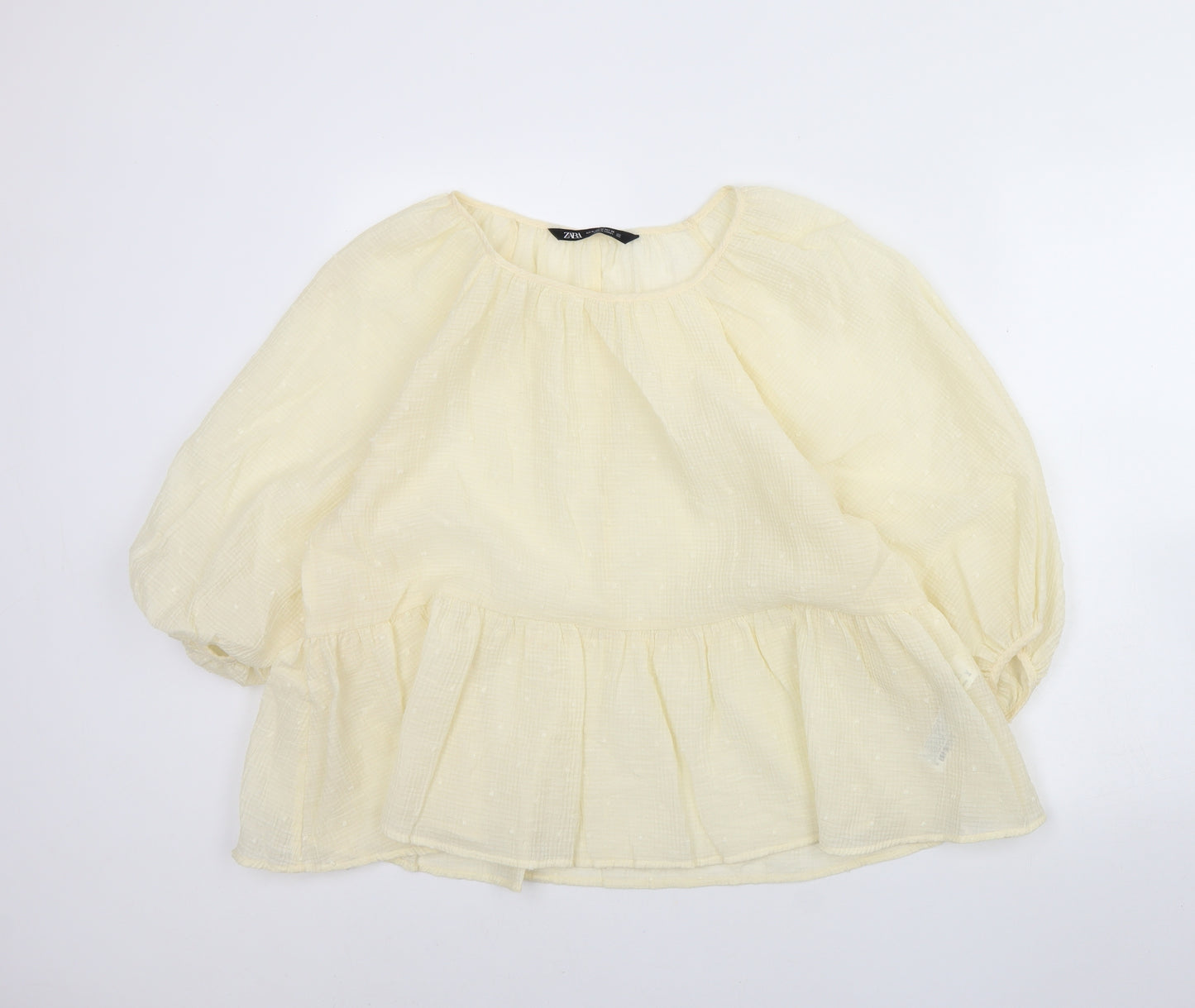 Zara Womens Ivory  Cotton Basic Blouse Size M Round Neck