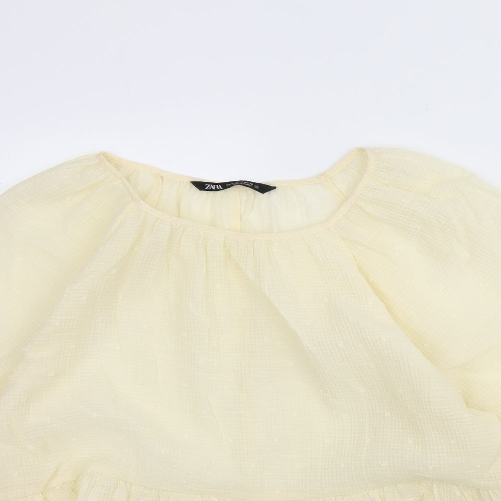 Zara Womens Ivory  Cotton Basic Blouse Size M Round Neck