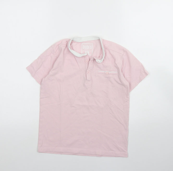 Undeniable Dudes Boys Pink Cotton Basic Polo Size 11 Years Round Neck Button