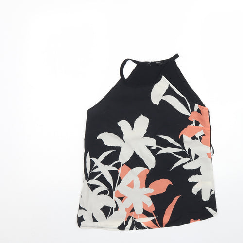 Dorothy Perkins Womens Black Floral Viscose Basic Tank Size 10 Round Neck