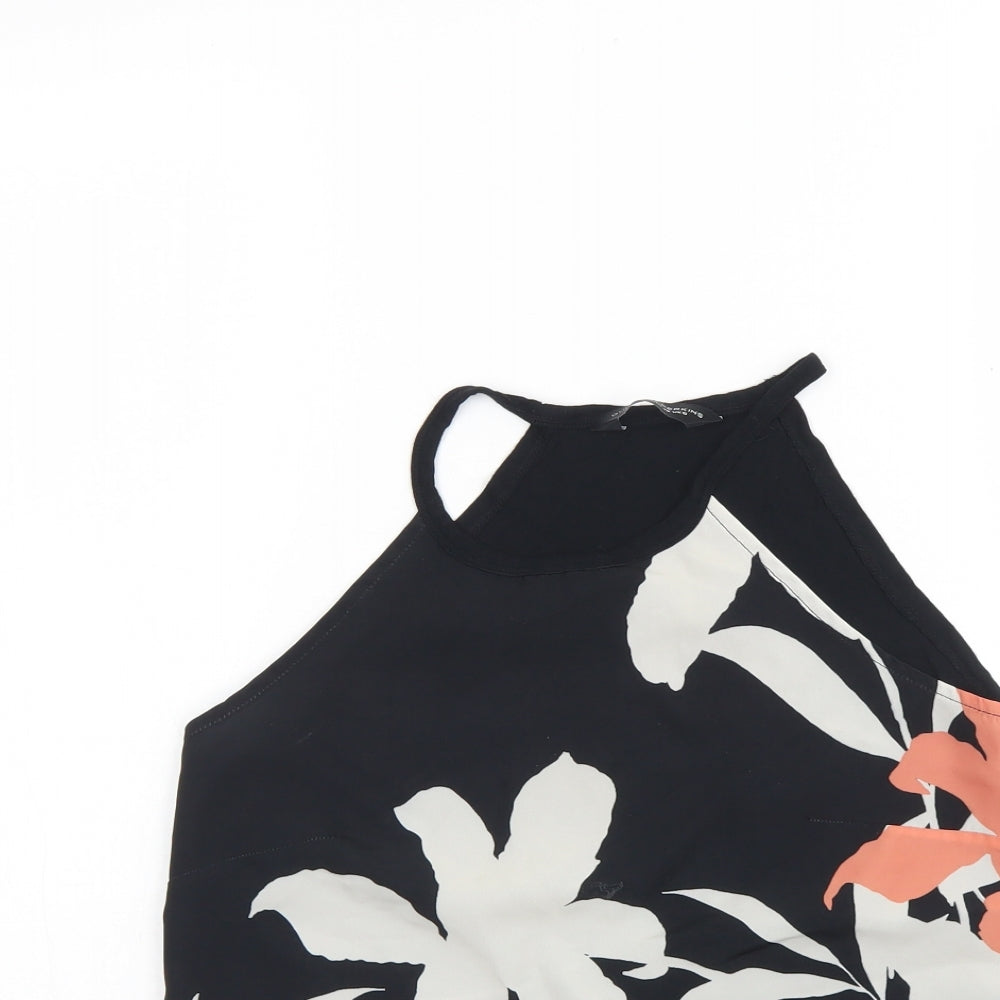 Dorothy Perkins Womens Black Floral Viscose Basic Tank Size 10 Round Neck