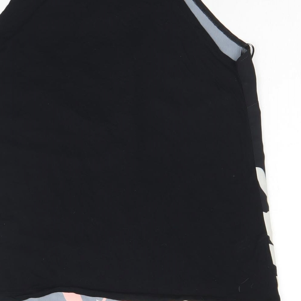 Dorothy Perkins Womens Black Floral Viscose Basic Tank Size 10 Round Neck