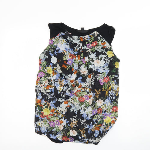 Warehouse Womens Black Floral Polyester Basic Tank Size 12 Round Neck