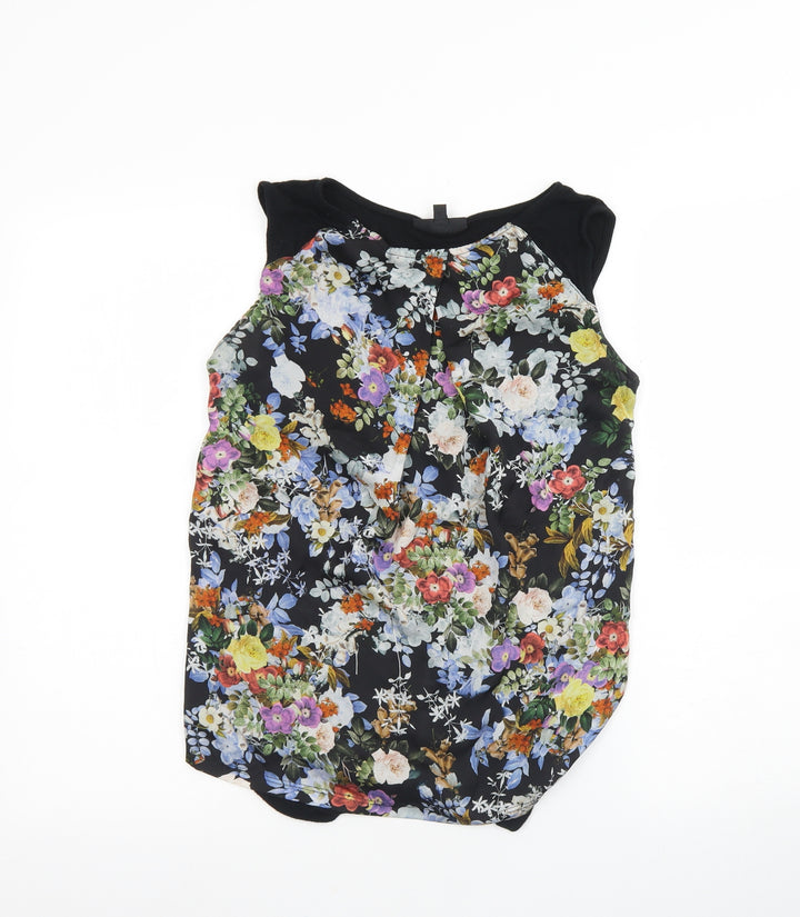 Warehouse Womens Black Floral Polyester Basic Tank Size 12 Round Neck
