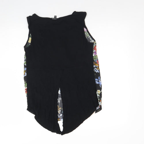Warehouse Womens Black Floral Polyester Basic Tank Size 12 Round Neck