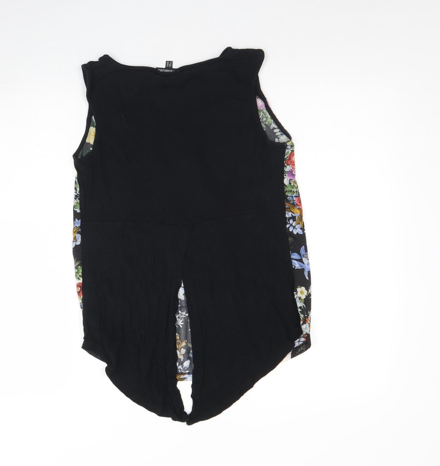 Warehouse Womens Black Floral Polyester Basic Tank Size 12 Round Neck