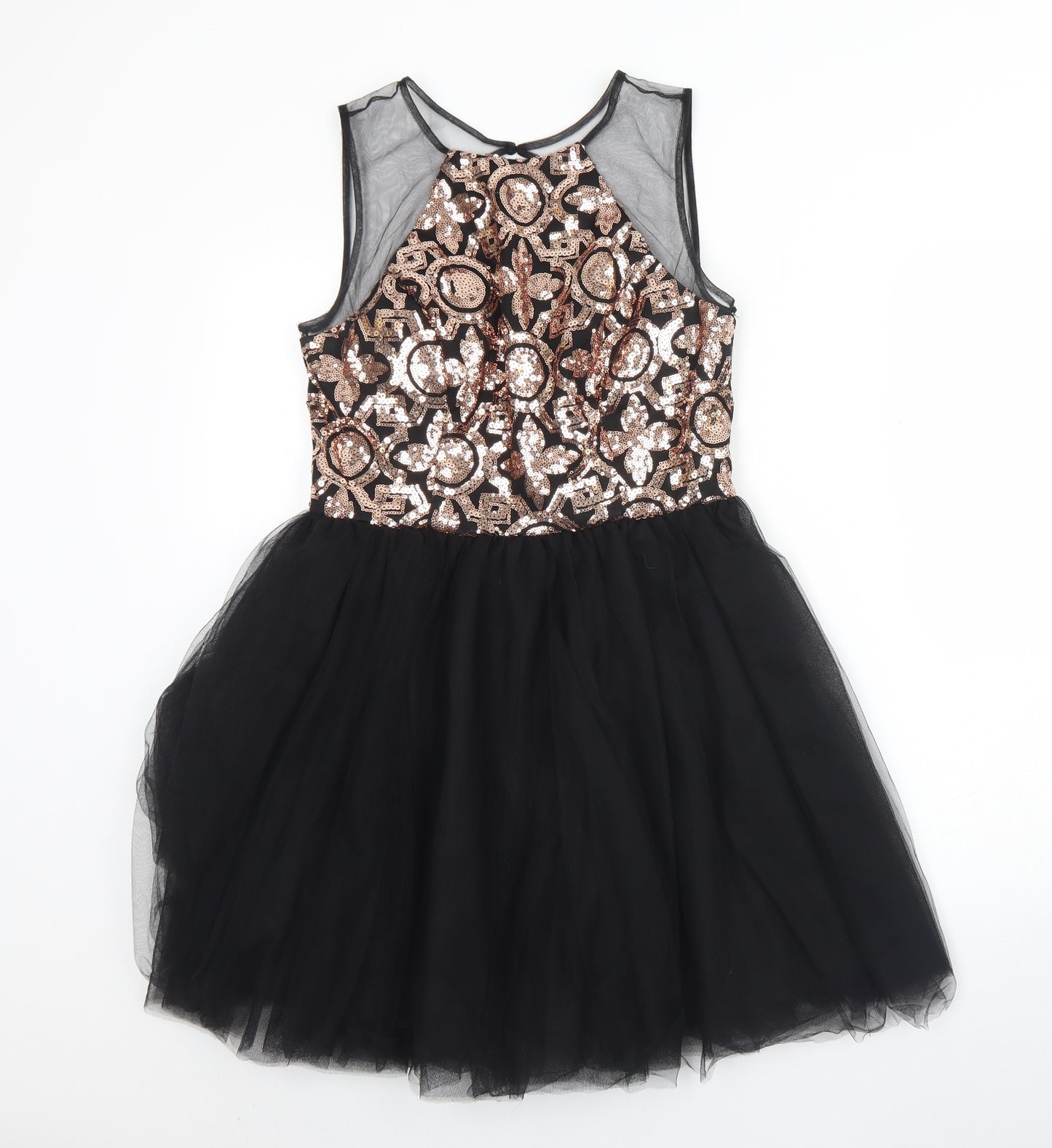 Chi Chi Womens Black  Polyamide Fit & Flare  Size 12  Round Neck