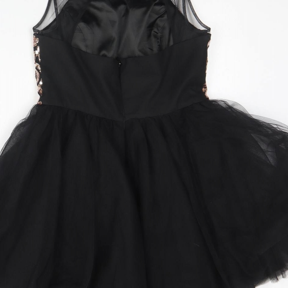 Chi Chi Womens Black  Polyamide Fit & Flare  Size 12  Round Neck