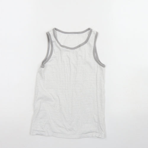 George Girls Grey Striped Cotton Basic Tank Size 8 Years Round Neck