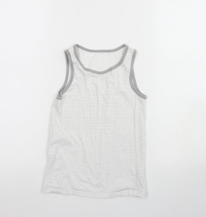 George Girls Grey Striped Cotton Basic Tank Size 8 Years Round Neck