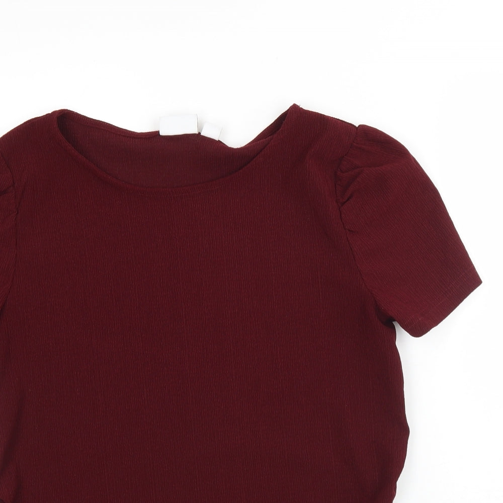 Mamalicious Womens Red  Polyester Basic Blouse Size L Round Neck