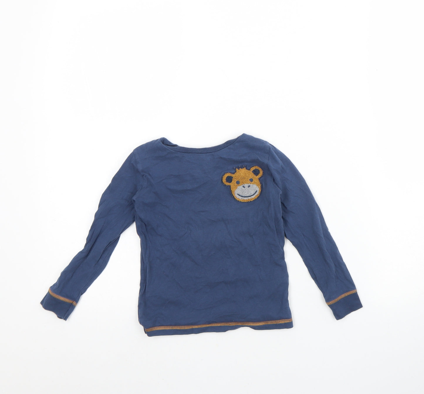M&S Boys Blue  Cotton Basic T-Shirt Size 2 Years Round Neck  - Monkey