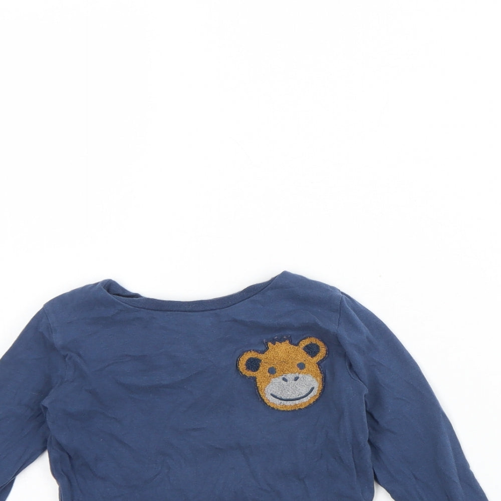 M&S Boys Blue  Cotton Basic T-Shirt Size 2 Years Round Neck  - Monkey