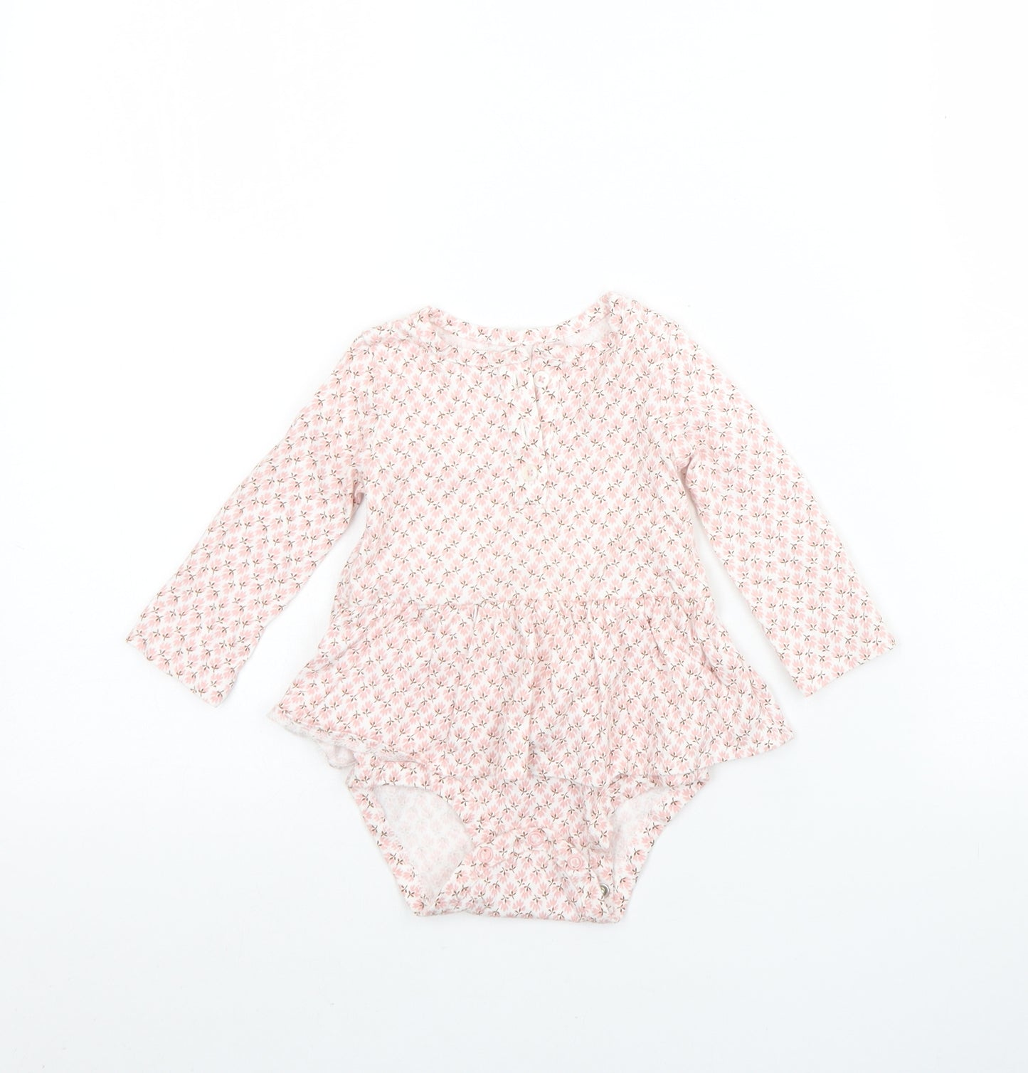Preworn Girls Pink Floral Cotton Babygrow One-Piece Size 9-12 Months  Button