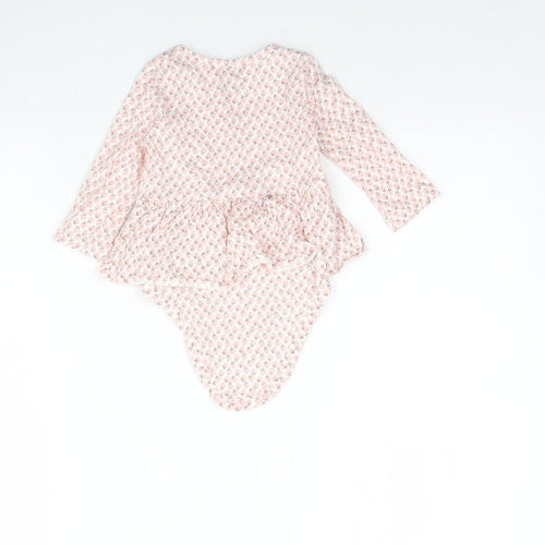 Preworn Girls Pink Floral Cotton Babygrow One-Piece Size 9-12 Months  Button