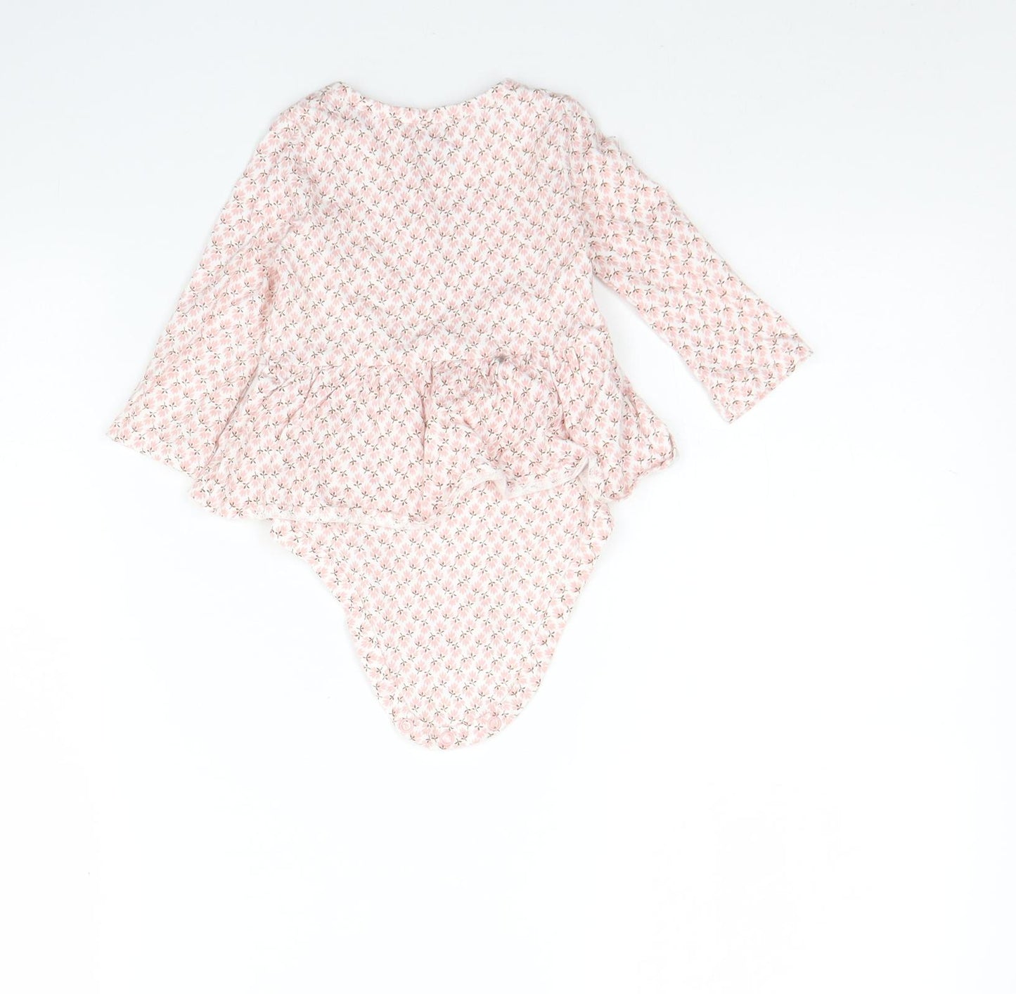 Preworn Girls Pink Floral Cotton Babygrow One-Piece Size 9-12 Months  Button