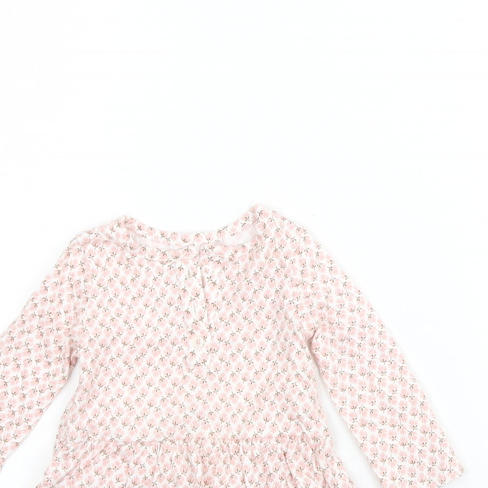 Preworn Girls Pink Floral Cotton Babygrow One-Piece Size 9-12 Months  Button
