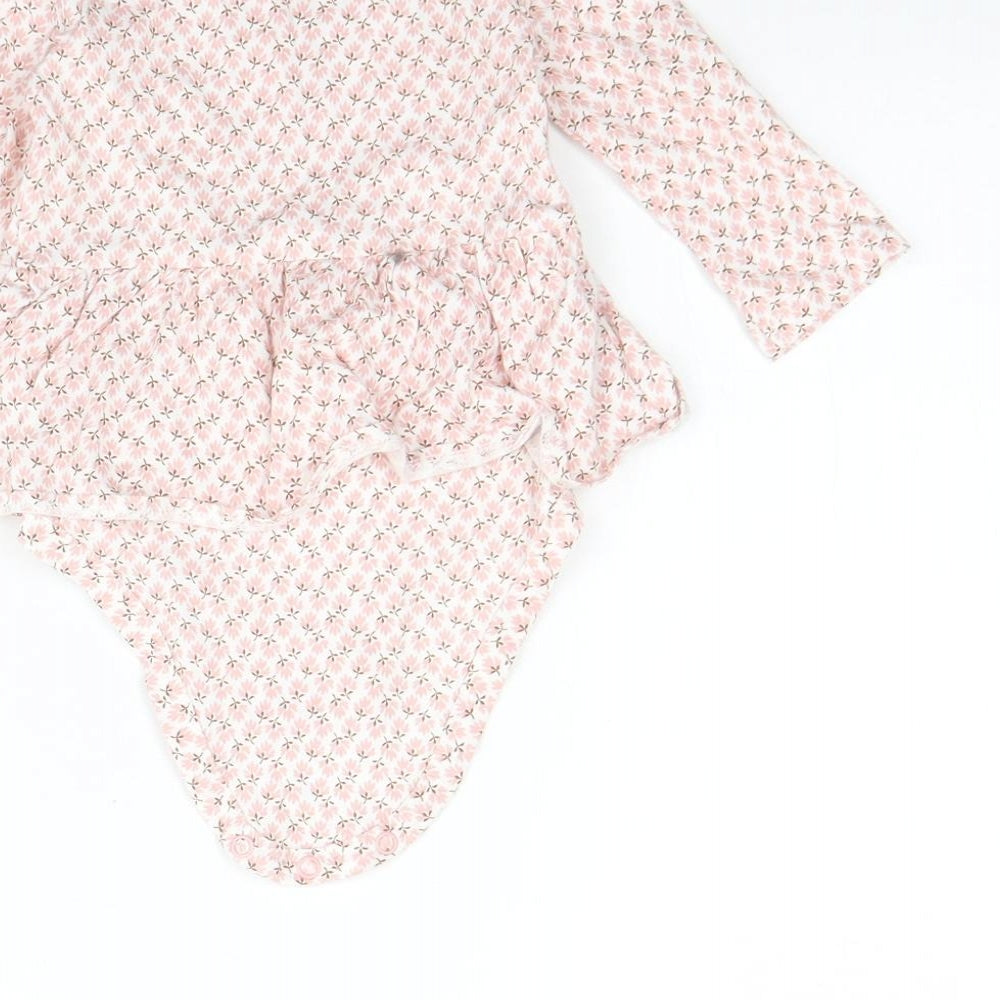 Preworn Girls Pink Floral Cotton Babygrow One-Piece Size 9-12 Months  Button
