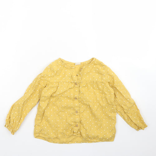 H&M Girls Yellow Polka Dot Cotton Basic Button-Up Size 2 Years Round Neck Button