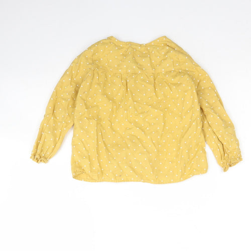 H&M Girls Yellow Polka Dot Cotton Basic Button-Up Size 2 Years Round Neck Button