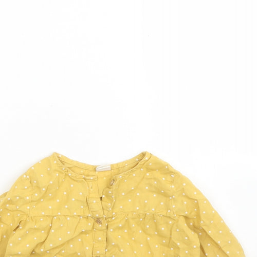 H&M Girls Yellow Polka Dot Cotton Basic Button-Up Size 2 Years Round Neck Button