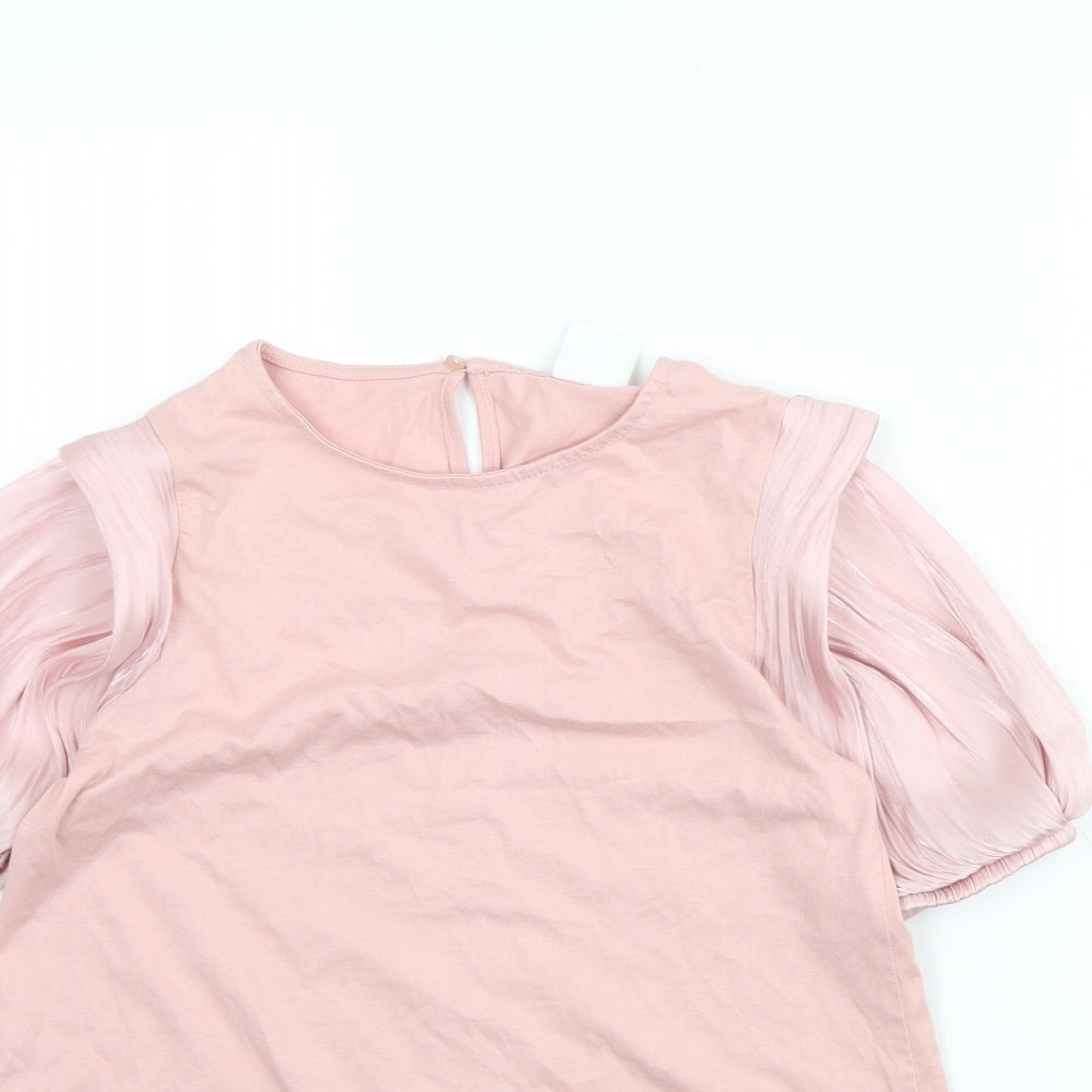 Zara Girls Pink  Cotton Basic Blouse Size 10 Years Round Neck