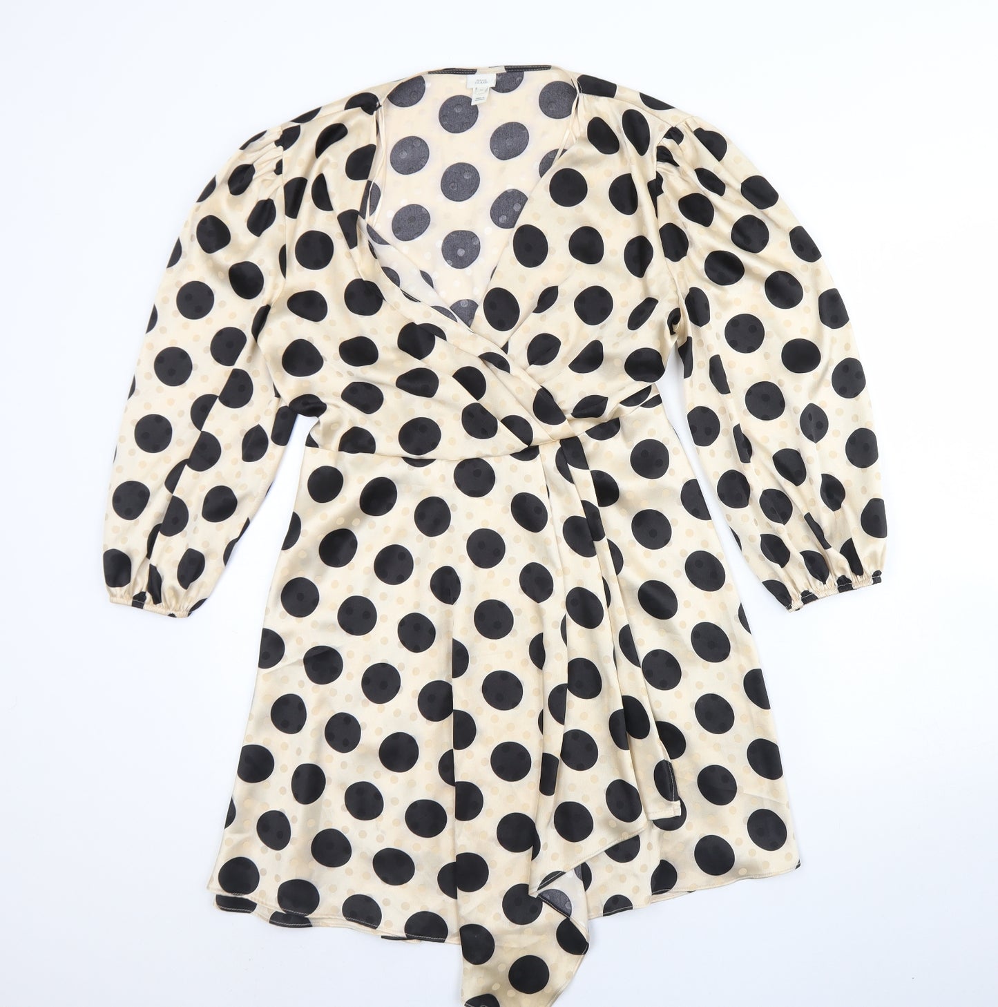River Island Womens Beige Polka Dot Polyester Fit & Flare  Size 12  V-Neck