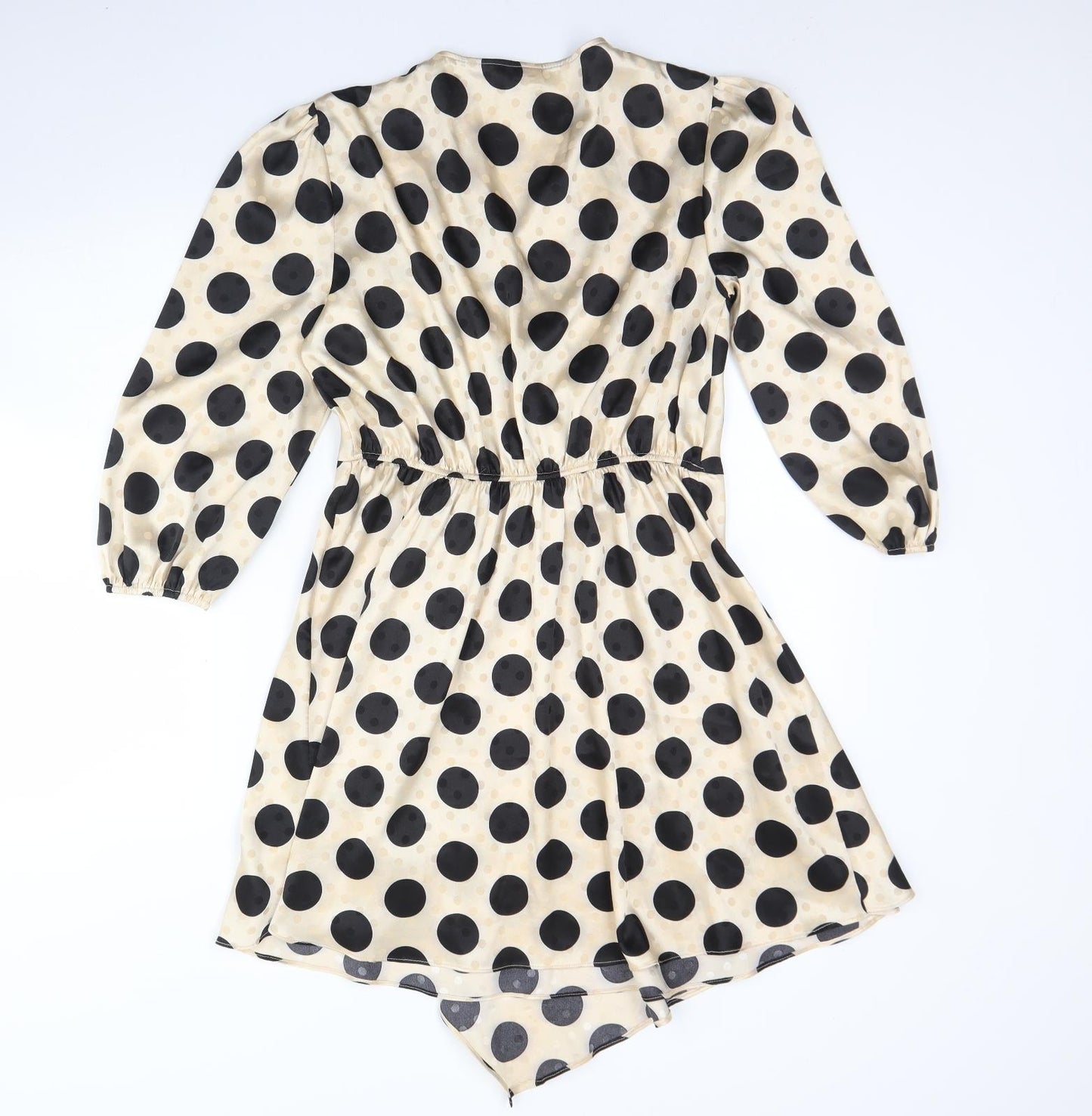 River Island Womens Beige Polka Dot Polyester Fit & Flare  Size 12  V-Neck