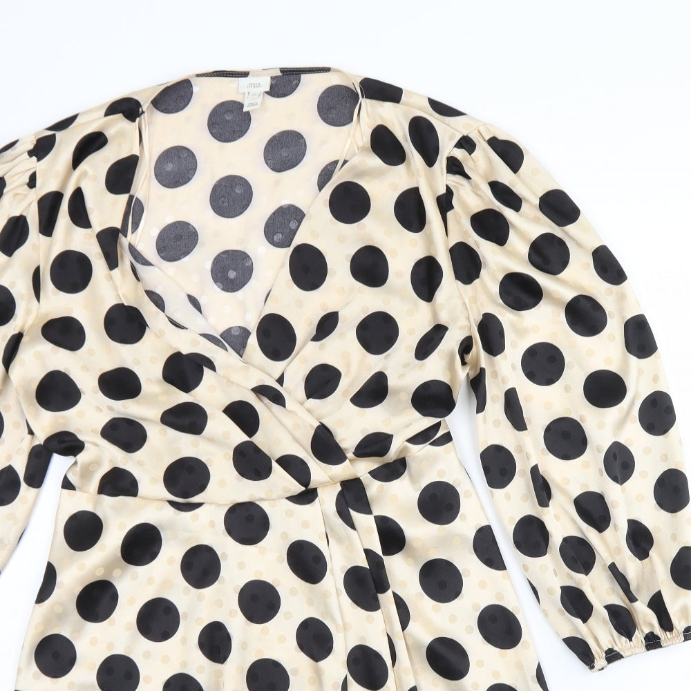 River Island Womens Beige Polka Dot Polyester Fit & Flare  Size 12  V-Neck