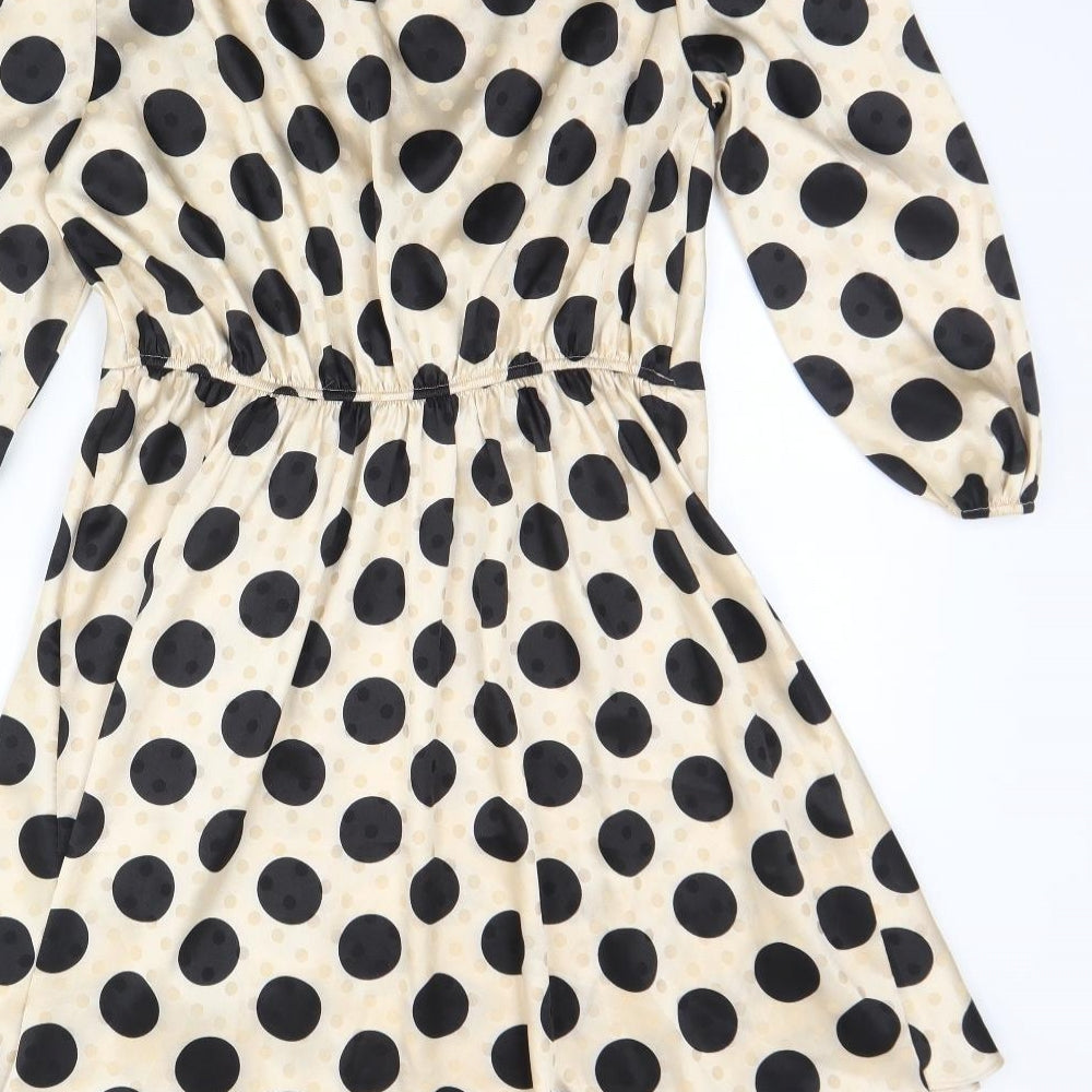 River Island Womens Beige Polka Dot Polyester Fit & Flare  Size 12  V-Neck