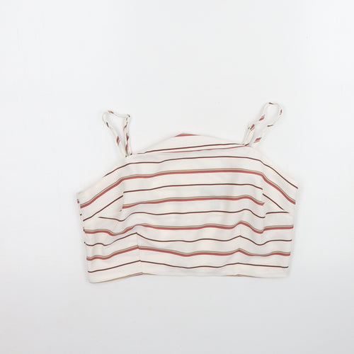 New Look Womens White Striped Polyester Cropped Tank Size 10 Round Neck
