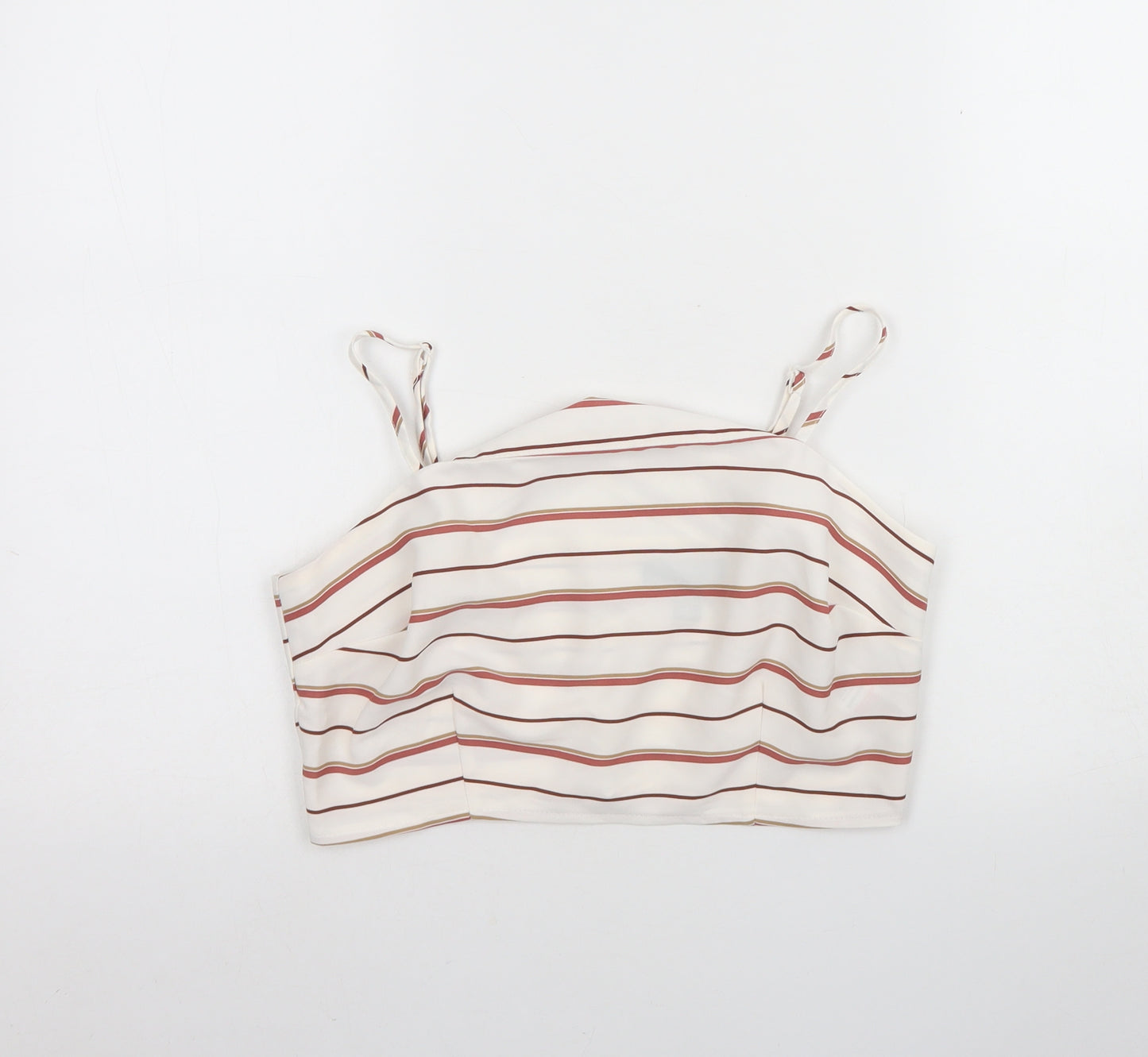 New Look Womens White Striped Polyester Cropped Tank Size 10 Round Neck