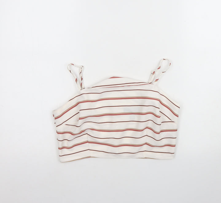 New Look Womens White Striped Polyester Cropped Tank Size 10 Round Neck
