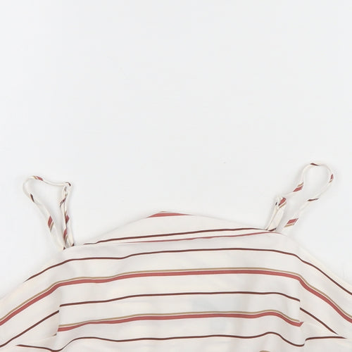New Look Womens White Striped Polyester Cropped Tank Size 10 Round Neck